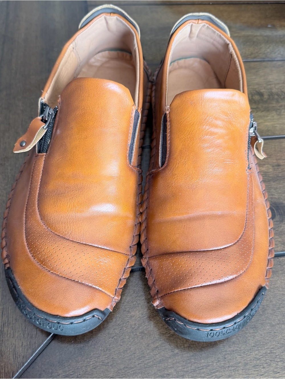 100% CAOUTCHOUC Brown Leather Zip Slip On Shoes Men EU 44 (US 10.5-11)